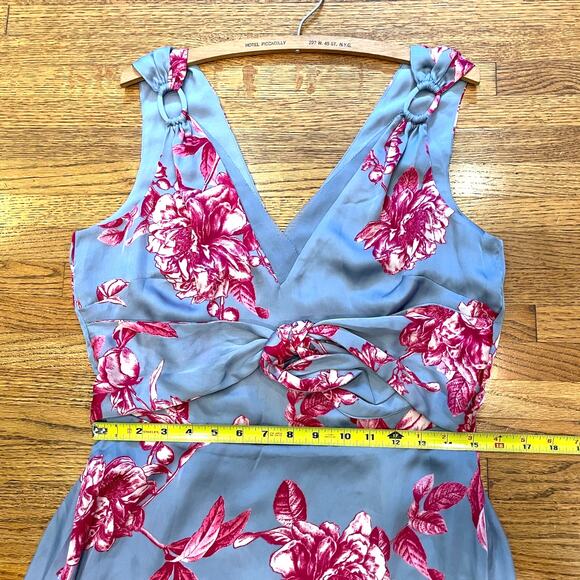 White House Black Market Tie Front Floral Maxi Dress Sz 8 Gray Satin Fit & Flare - Picture 9 of 12